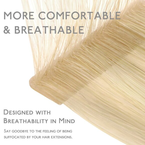 Tape in Hair Extensions Human Hair, 20pcs 50g 14 inch Light Blonde Highlighted G - Picture 7 of 9